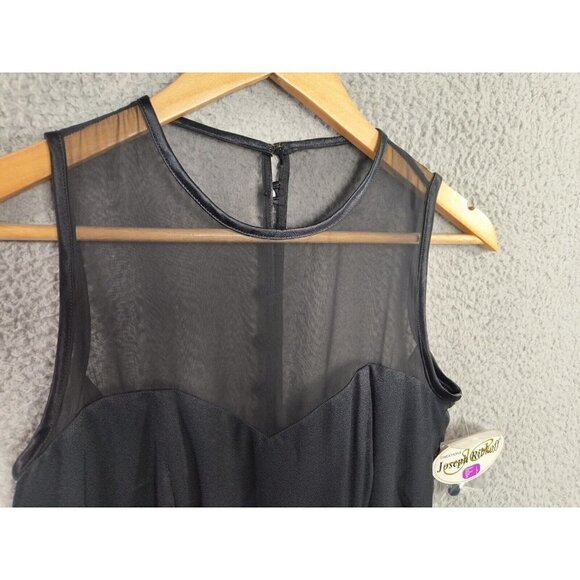 Joseph Ribkoff Dress 4 Black Sheath Peplum Sleeveless Mesh Round Neck FLAW - Picture 6 of 14